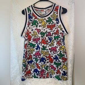 RARE Keith Haring Jersey Urban Outfitters Size Medium Rainbow All Over Print